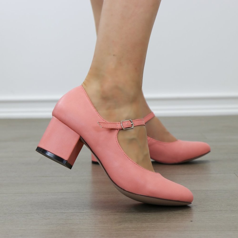 Block Heel Vintage Peach Rockabilly Style Pumps - Picture 7 of 7